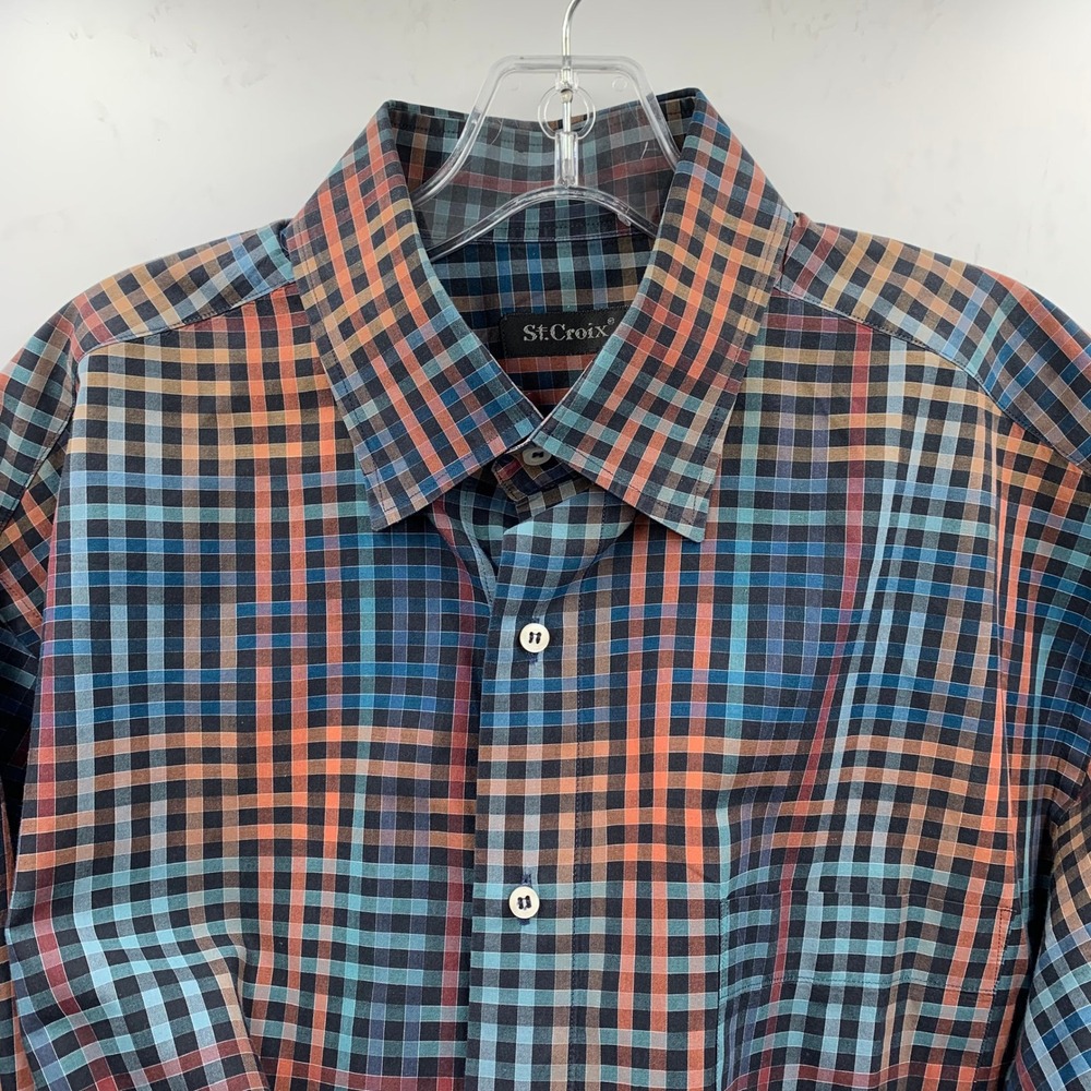 St. Croix Button Down Shirt Mens XL Multi Color Plaid Excellent Made in Italy